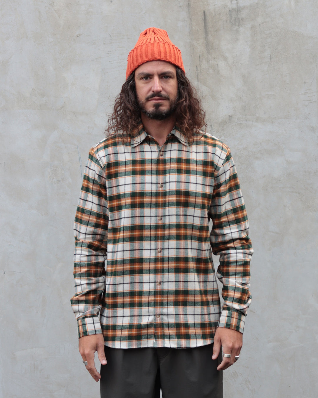 Dirleton Shirt In Ecru / Saffron Check Japanese Brushed Plaid