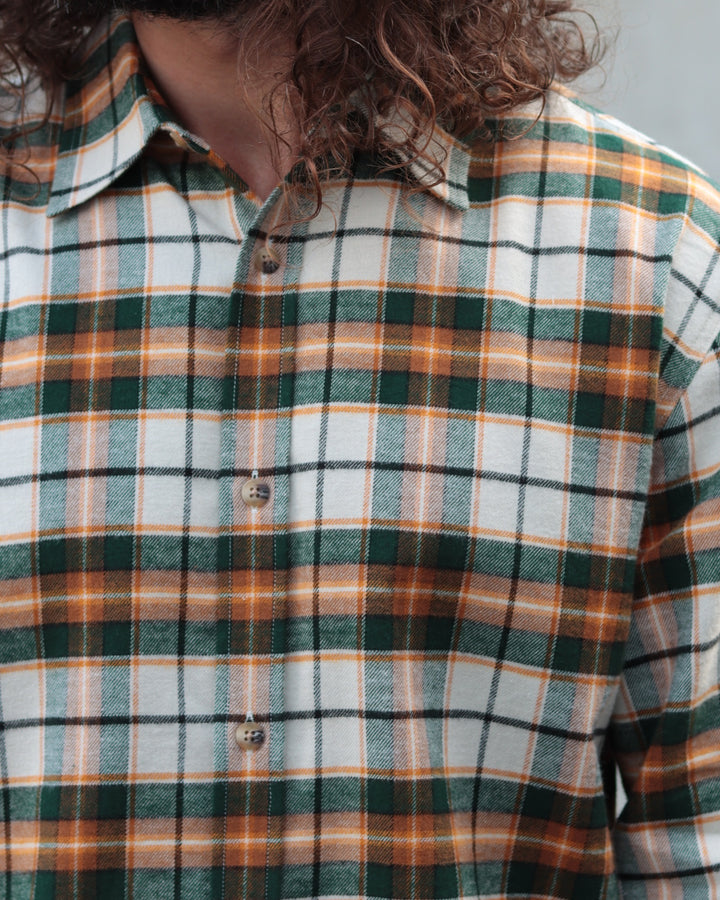 Dirleton Shirt In Ecru / Saffron Check Japanese Brushed Plaid