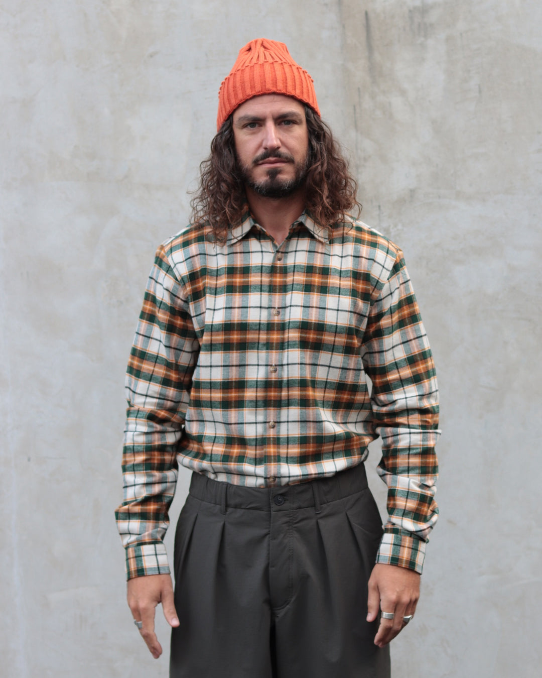 Dirleton Shirt In Ecru / Saffron Check Japanese Brushed Plaid