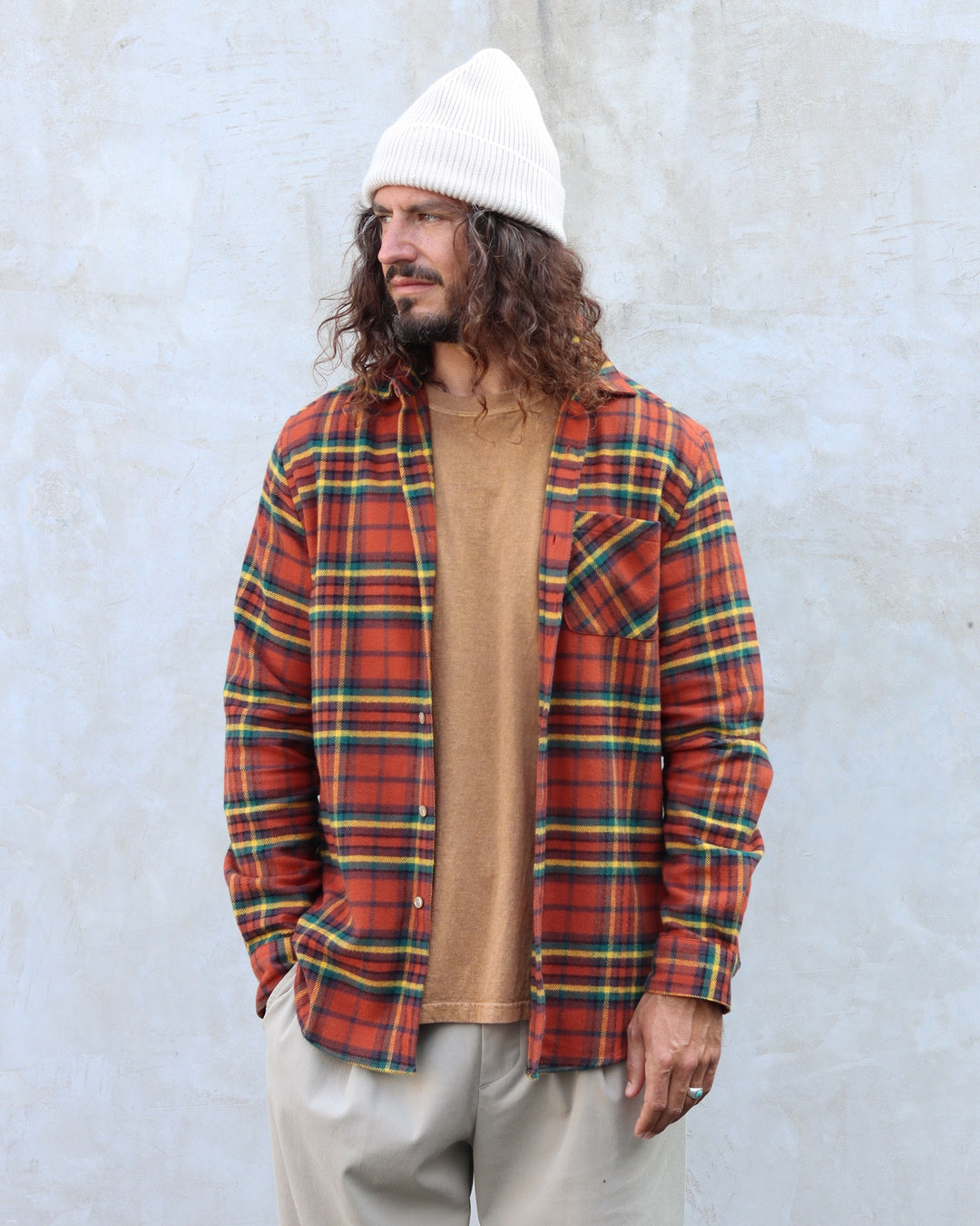 Farol Plaid Flannel Shirt Rust/Yellow