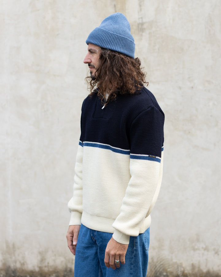 Pull Camionneur Écru/Bleu marine