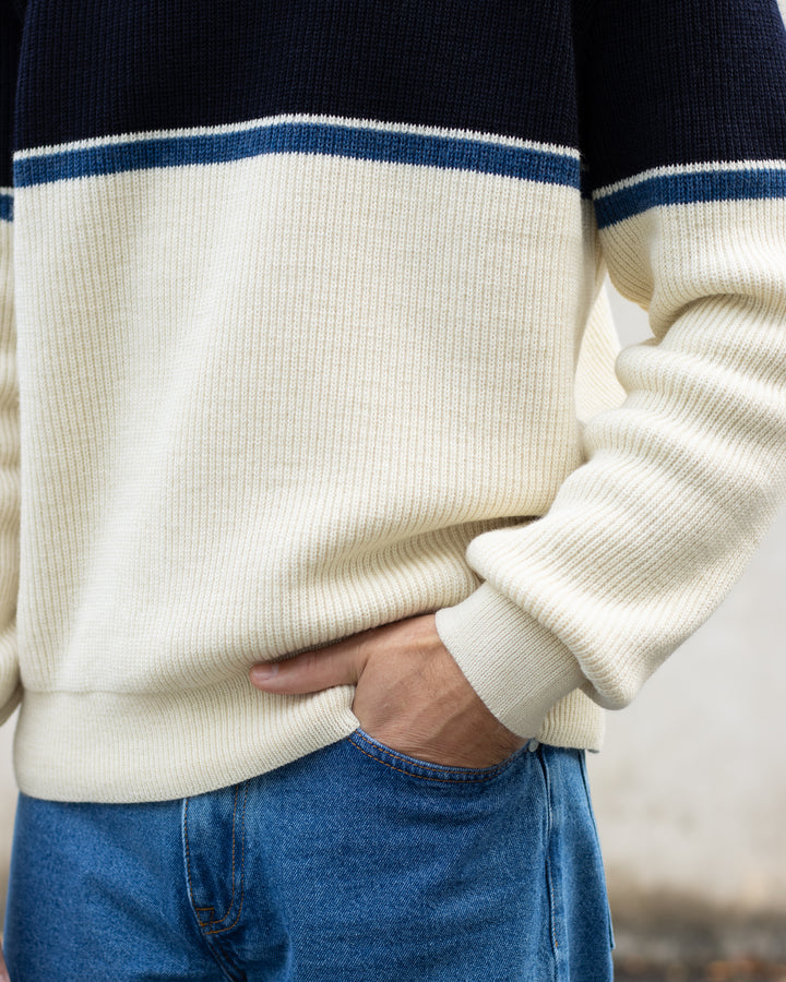 Pull Camionneur Écru/Bleu marine