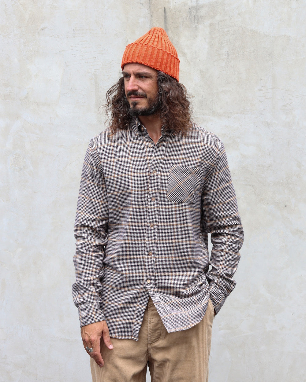 Singer Houndstooth Flannel Shirt Brown/Blue