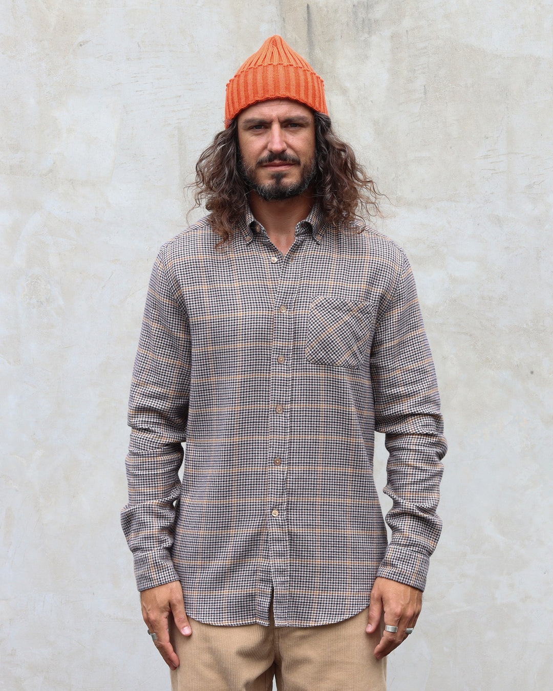 Singer Houndstooth Flannel Shirt Brown/Blue