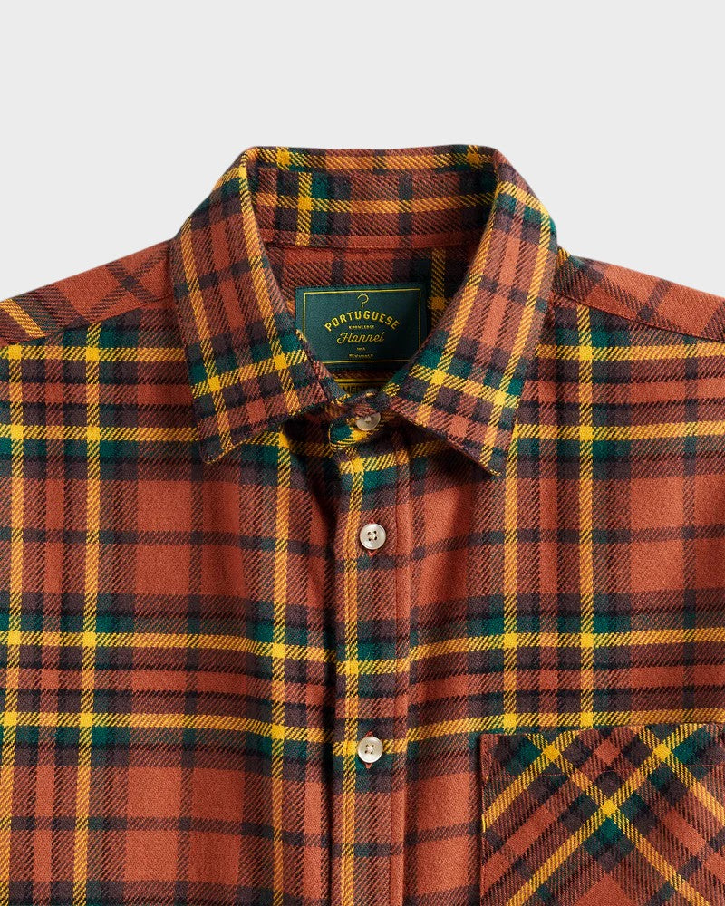 Farol Plaid Flannel Shirt Rust/Yellow