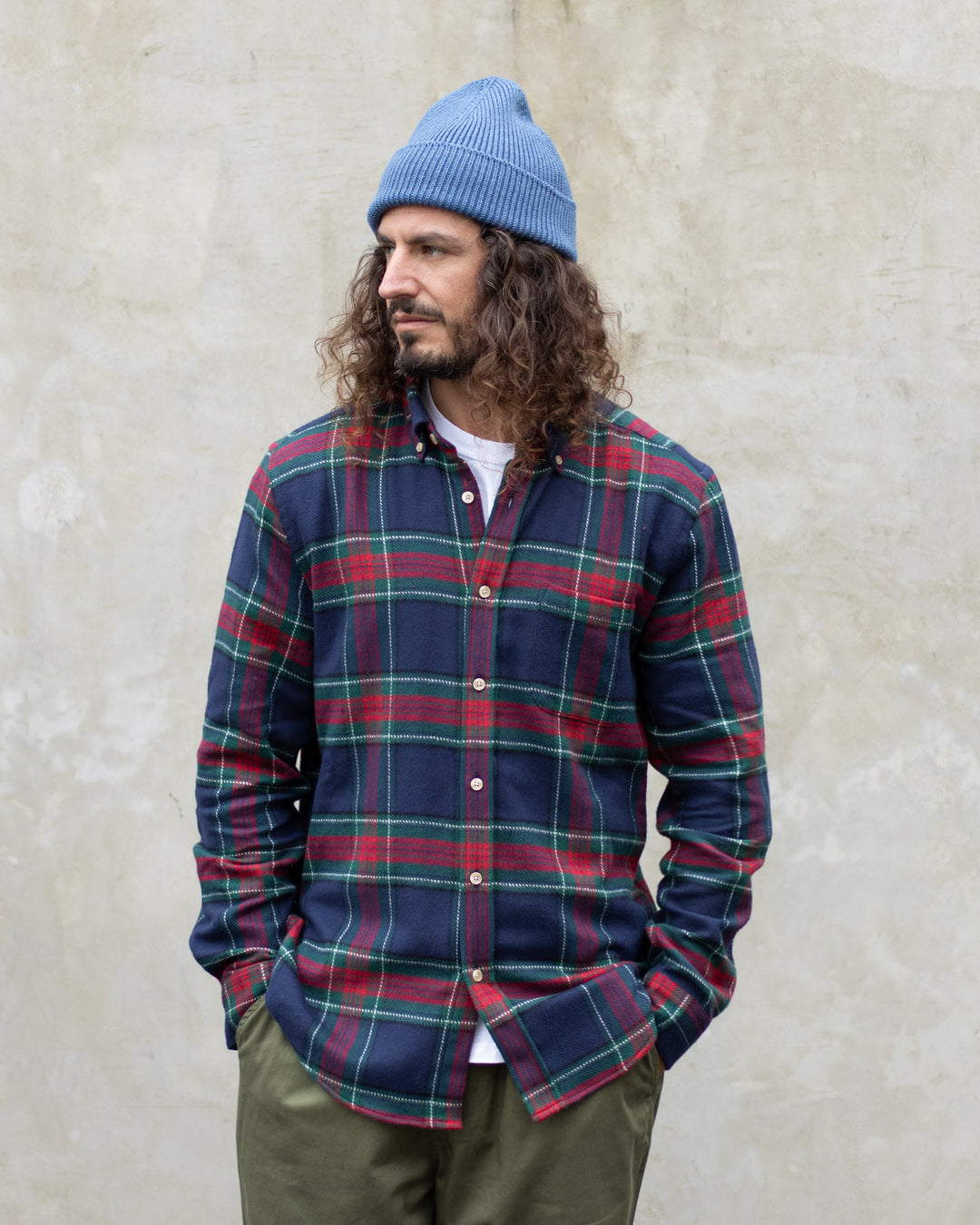 Faru Plaid Flannel Shirt Blue