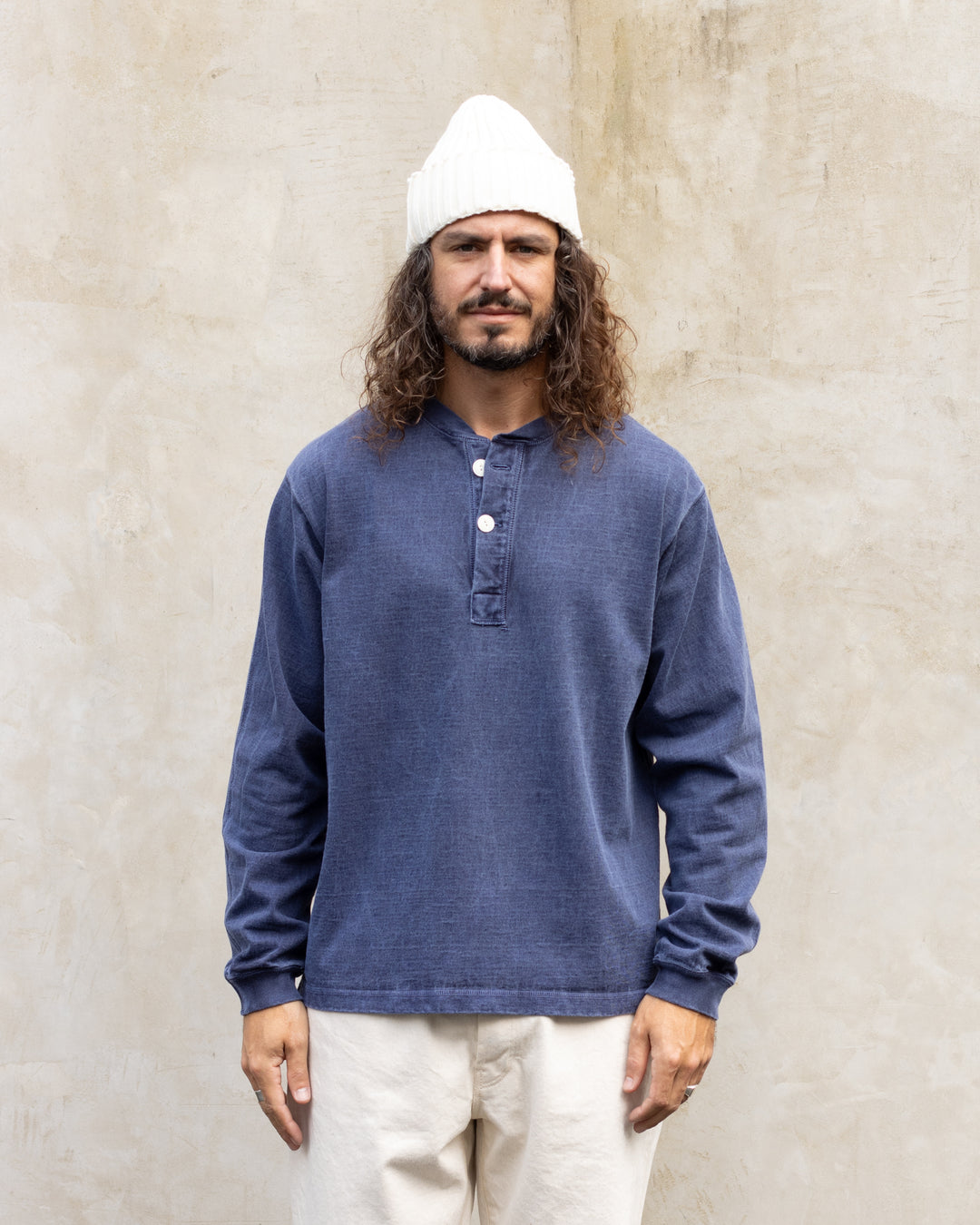 Long Sleeve Heavy Henley Tee P-Navy