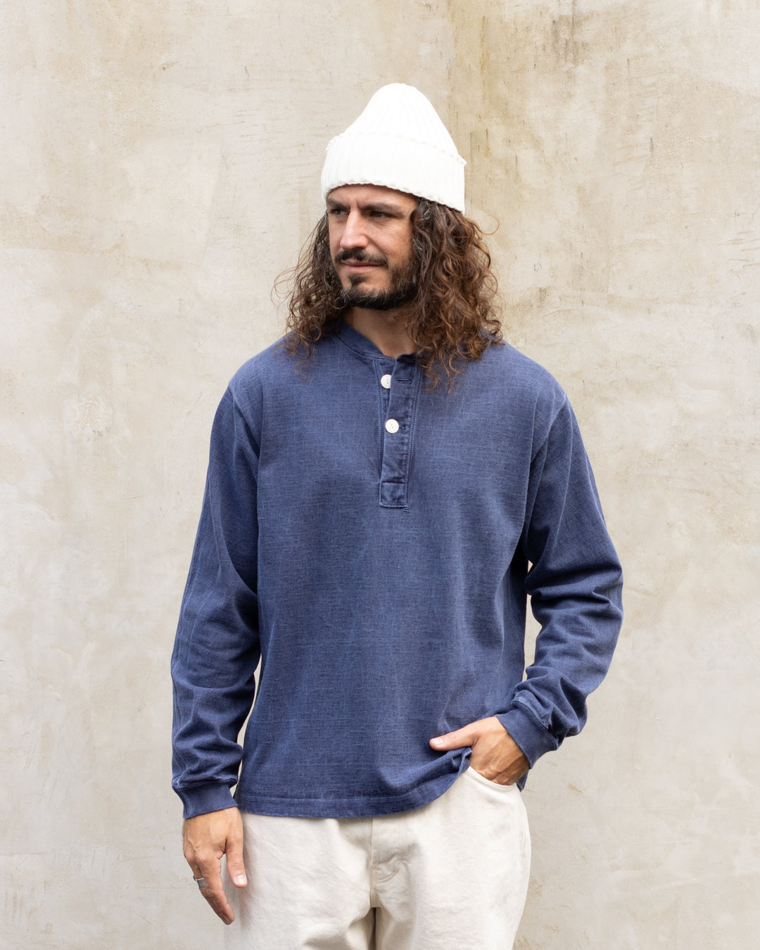 Long Sleeve Heavy Henley Tee P-Navy