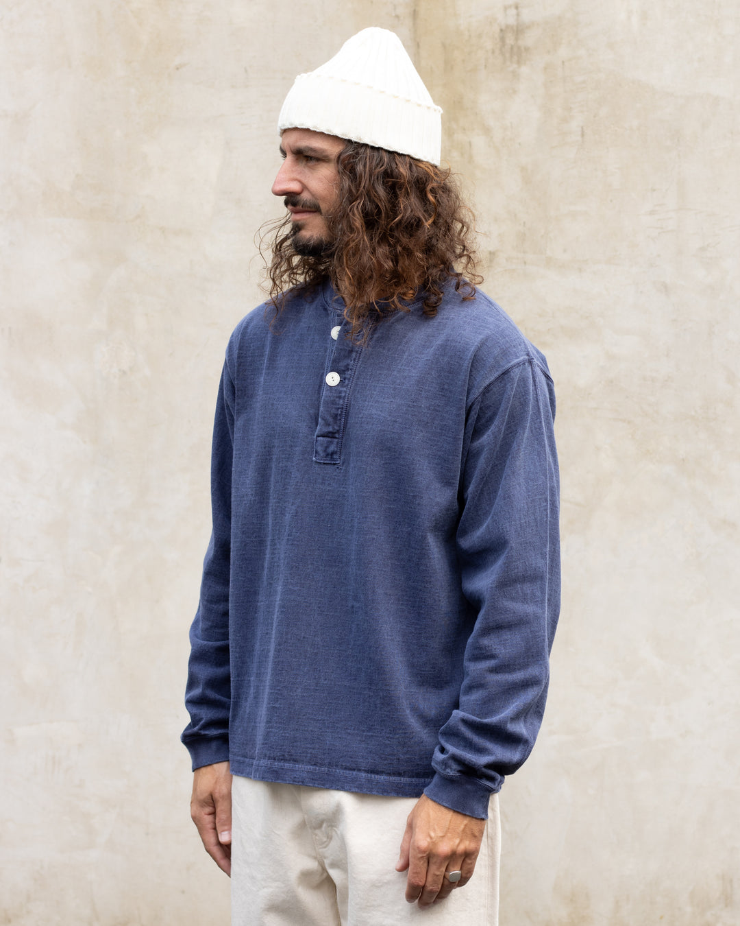 Long Sleeve Heavy Henley Tee P-Navy