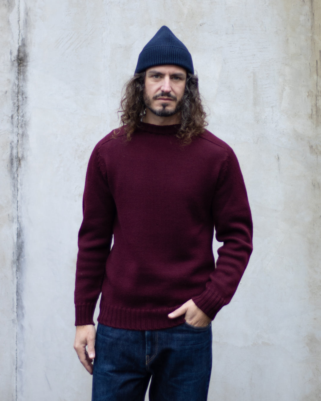 Pull Garbis Col Rond Bordeaux