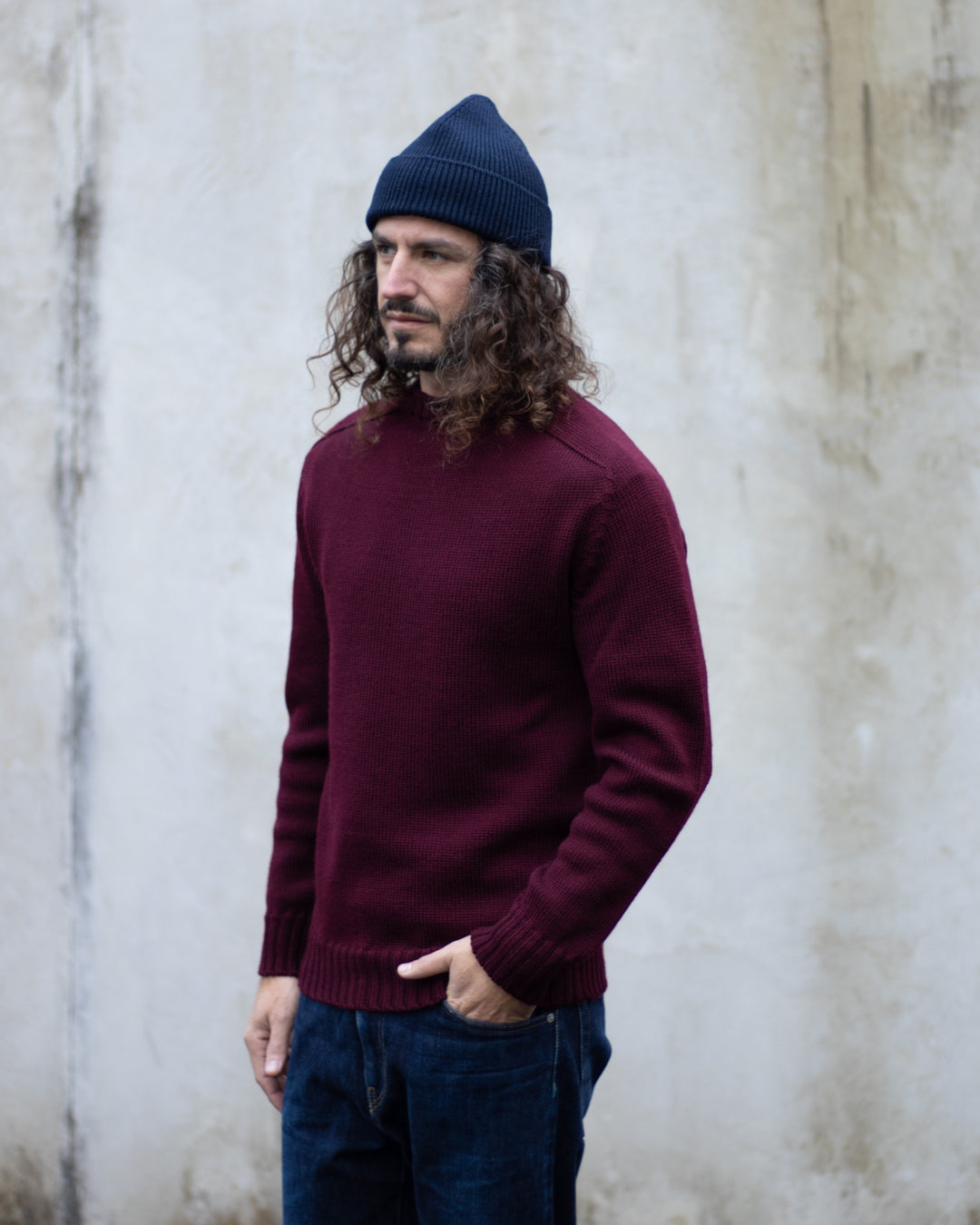 Pull Garbis Col Rond Bordeaux