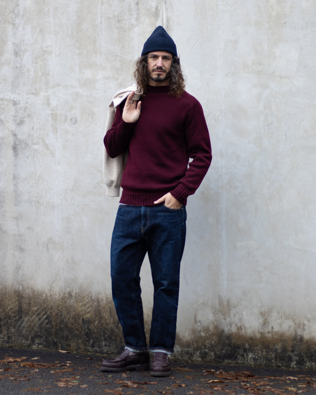 Pull Garbis Col Rond Bordeaux