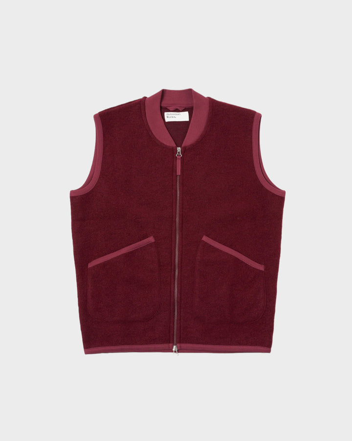 Zip Waistcoat Wool Fleece Deep Red