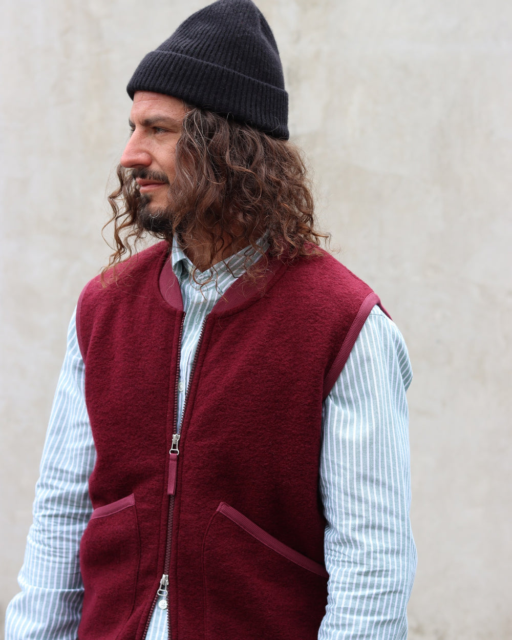 Zip Waistcoat Wool Fleece Deep Red